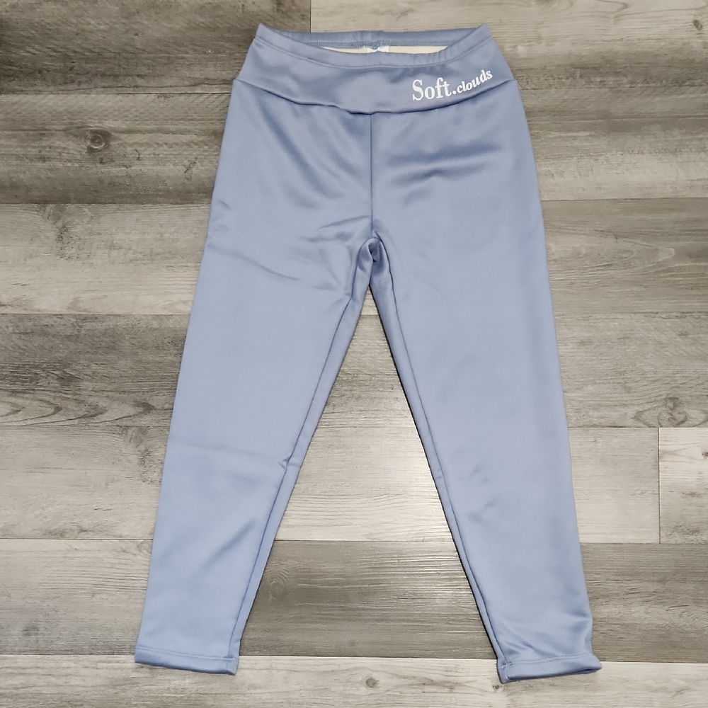 Soft Clouds Sky Blue Micro Fleece Lined Leggings NWOT Womens Size M